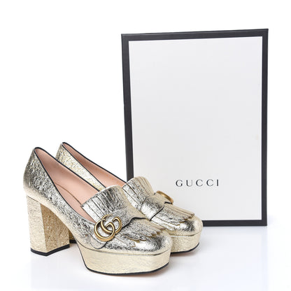 Gucci Galassia GG Marmont Fringe Platform Loafer Pumps 38 Platino 9 of 9
