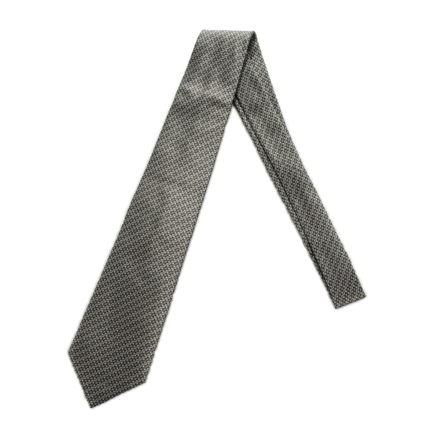 Hermes Silk Mens Neck Tie Noir Taupe Gris Clair 1 of 6