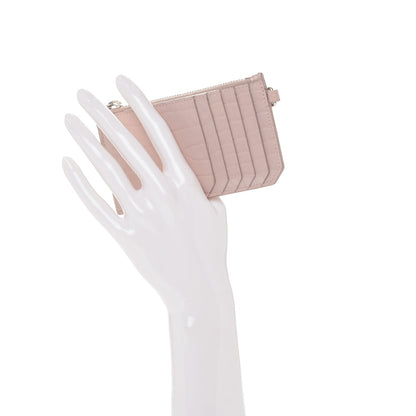Saint Laurent Calfskin Crocodile Embossed 5 Fragments Zip Pouch Card Holder Rose Antic 2 of 6