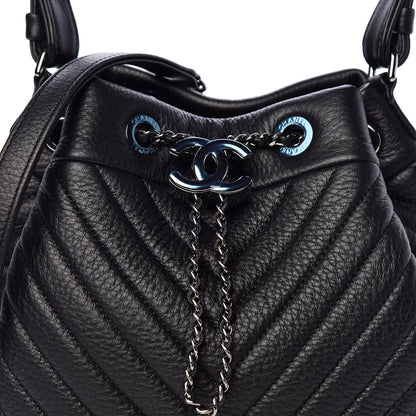 Chanel Deerskin Chevron Small CC Chain Bucket Bag Black 8 of 10