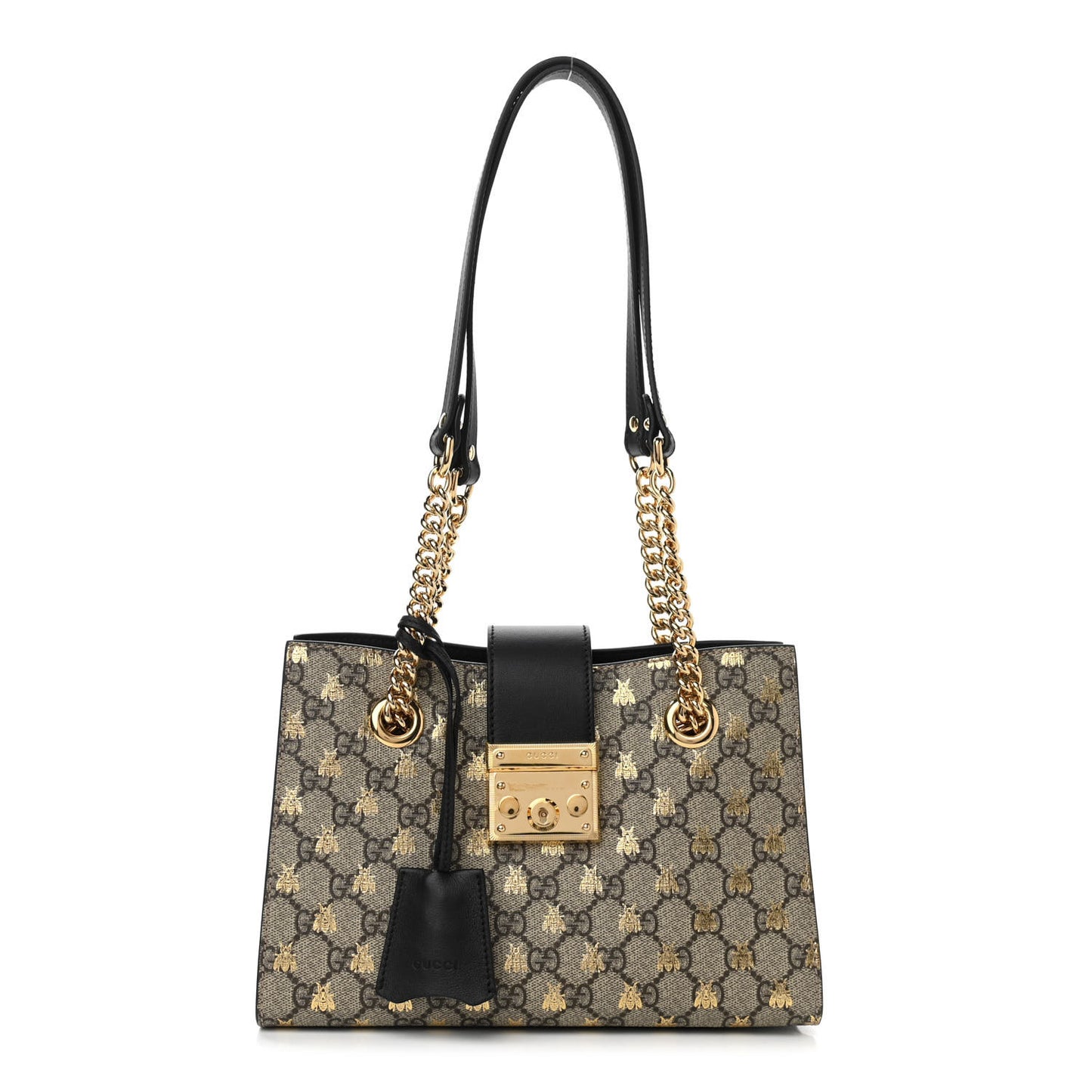 GG Supreme Monogram Bees Small Padlock Tote Beige Oro Black