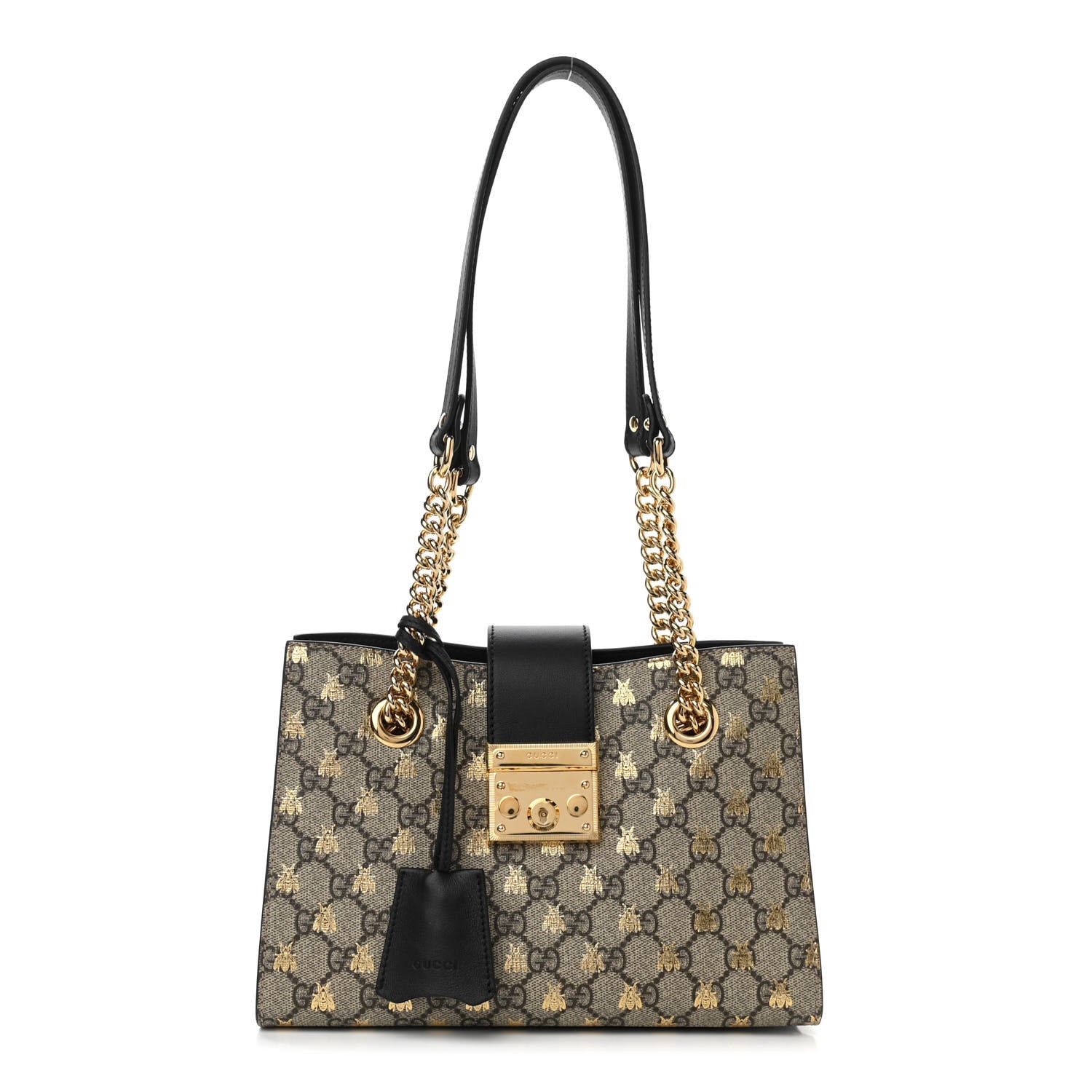 Gucci GG Supreme Monogram Bees Small Padlock Tote Beige Oro Black 1 of 10