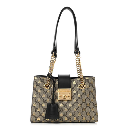Gucci GG Supreme Monogram Bees Small Padlock Tote Beige Oro Black 1 of 10