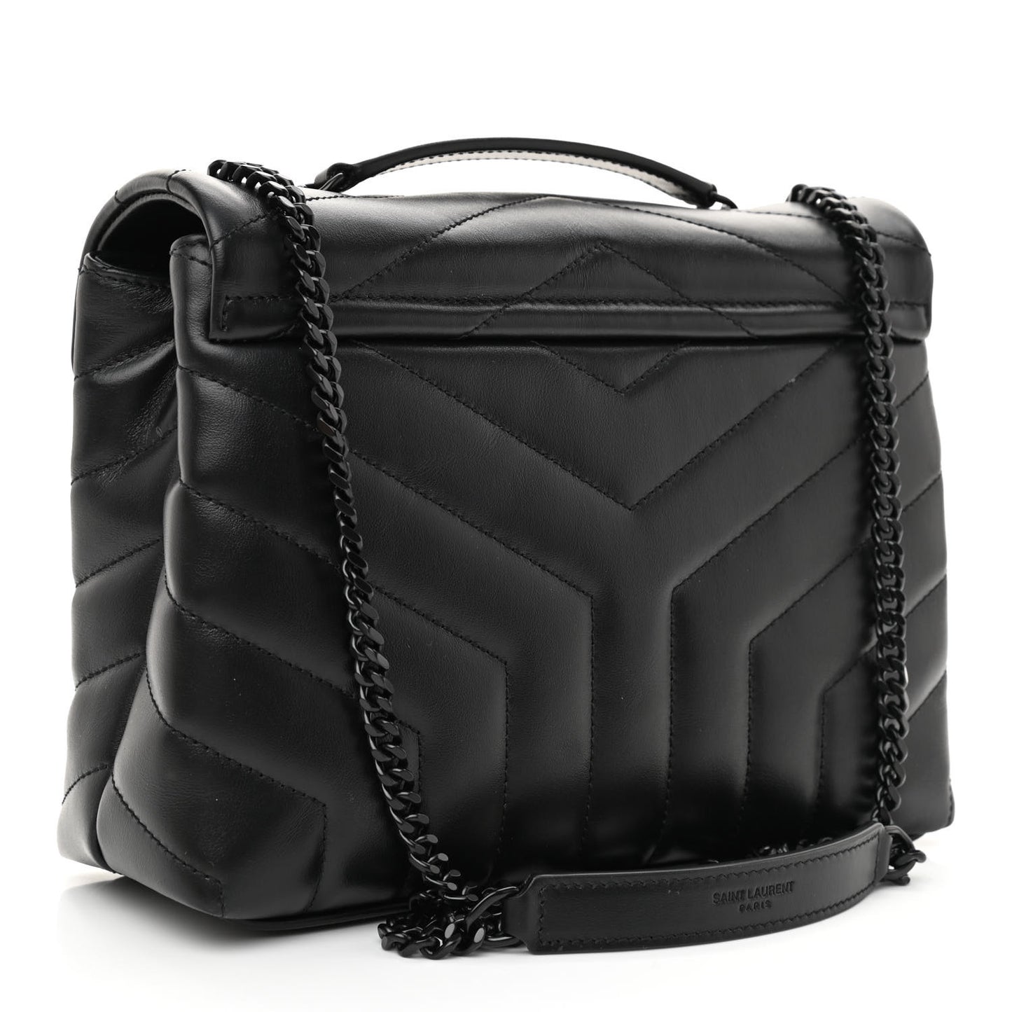Calfskin Y Quilted Monogram Monochrome Small Loulou Chain Satchel Black