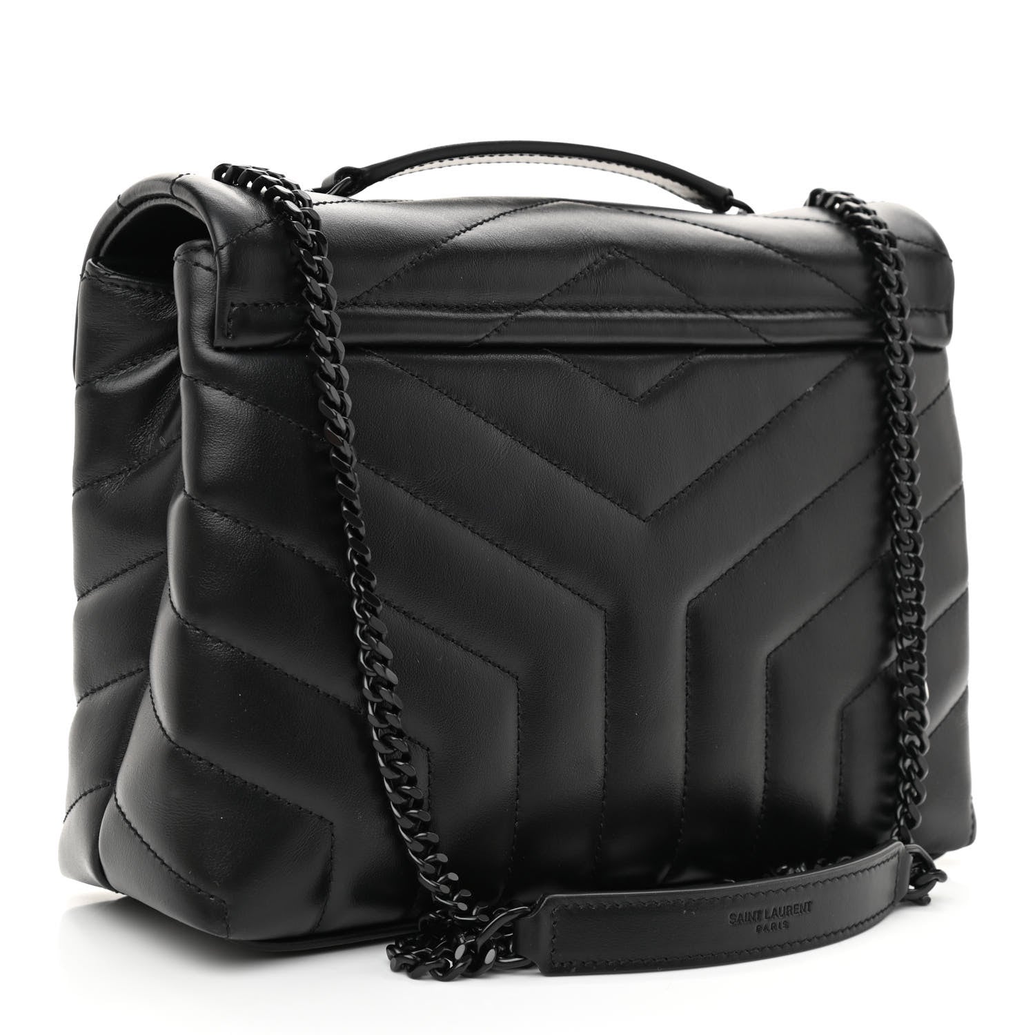 Saint Laurent Calfskin Y Quilted Monogram Monochrome Small Loulou Chain Satchel Black 3 of 9