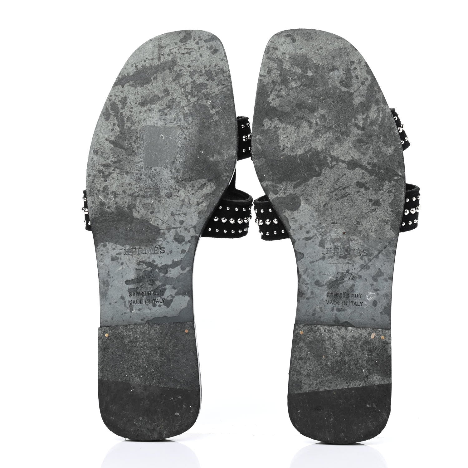 Hermes Suede Goatskin Studded Oran Sandals 37.5 Black 4 of 4