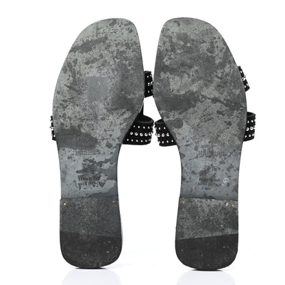 Hermes Suede Goatskin Studded Oran Sandals 37.5 Black 4 of 4