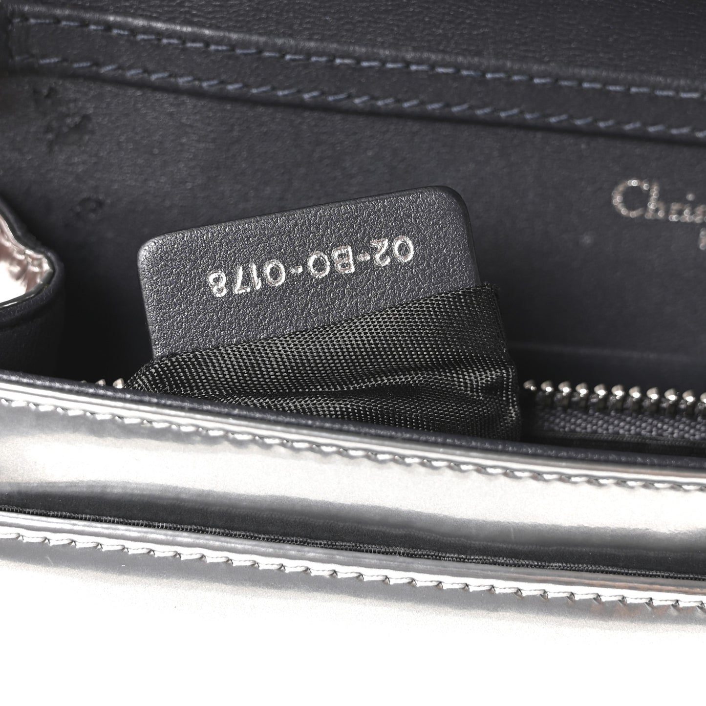 Metallic Patent Micro-Cannage Diorama Wallet on Chain Pouch Silver