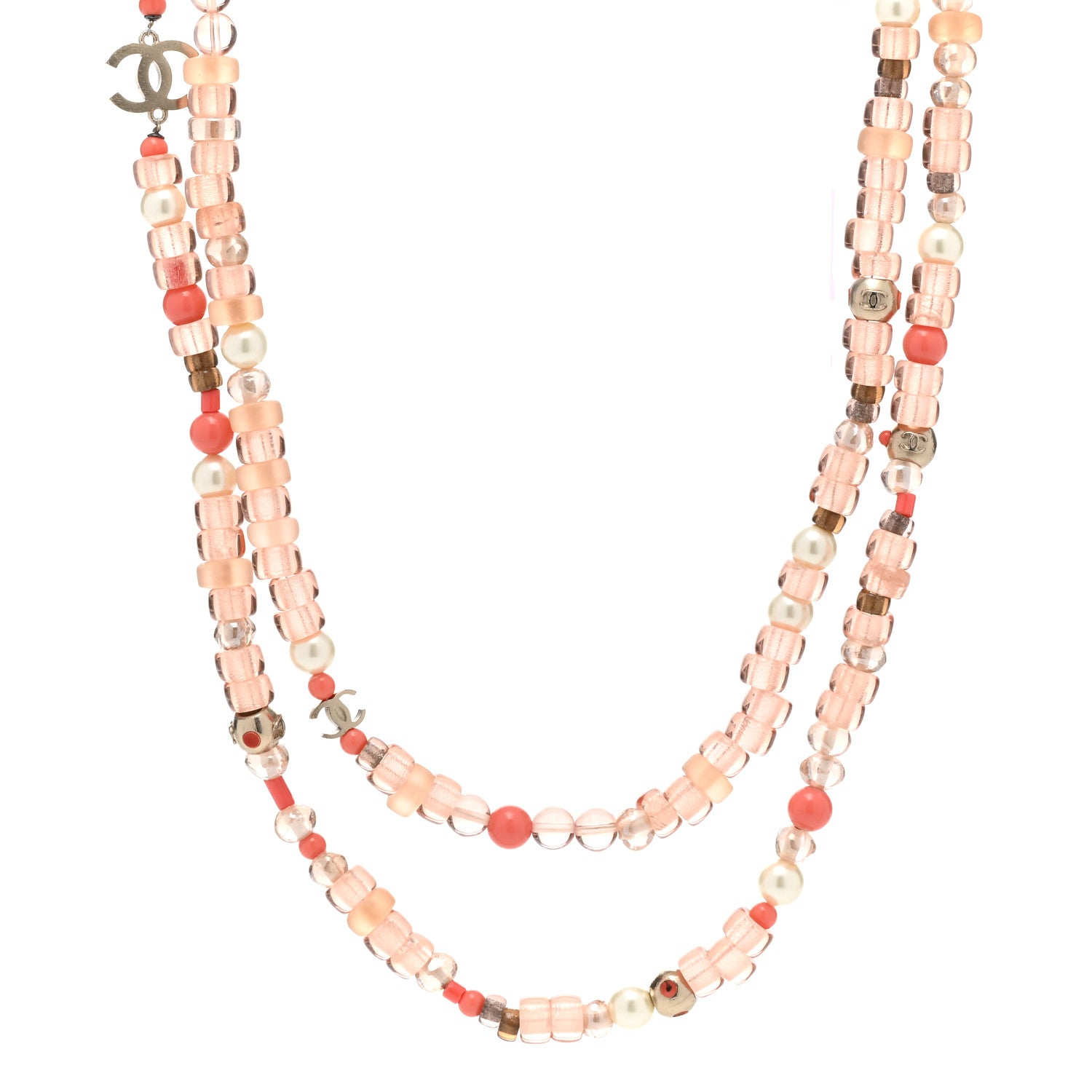 Chanel Beaded Resin Pearl CC Long Necklace Gold Multicolor 1 of 6