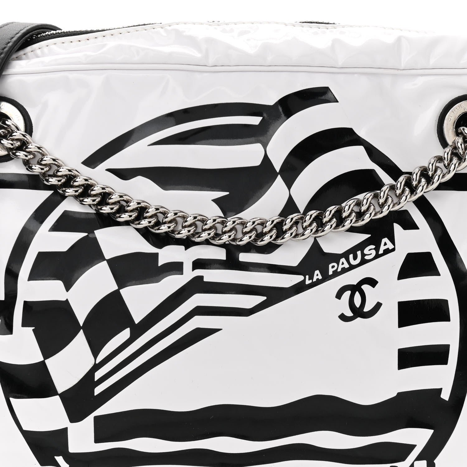 Chanel Vinyl Small La Pausa Camera Case White Black 7 of 9