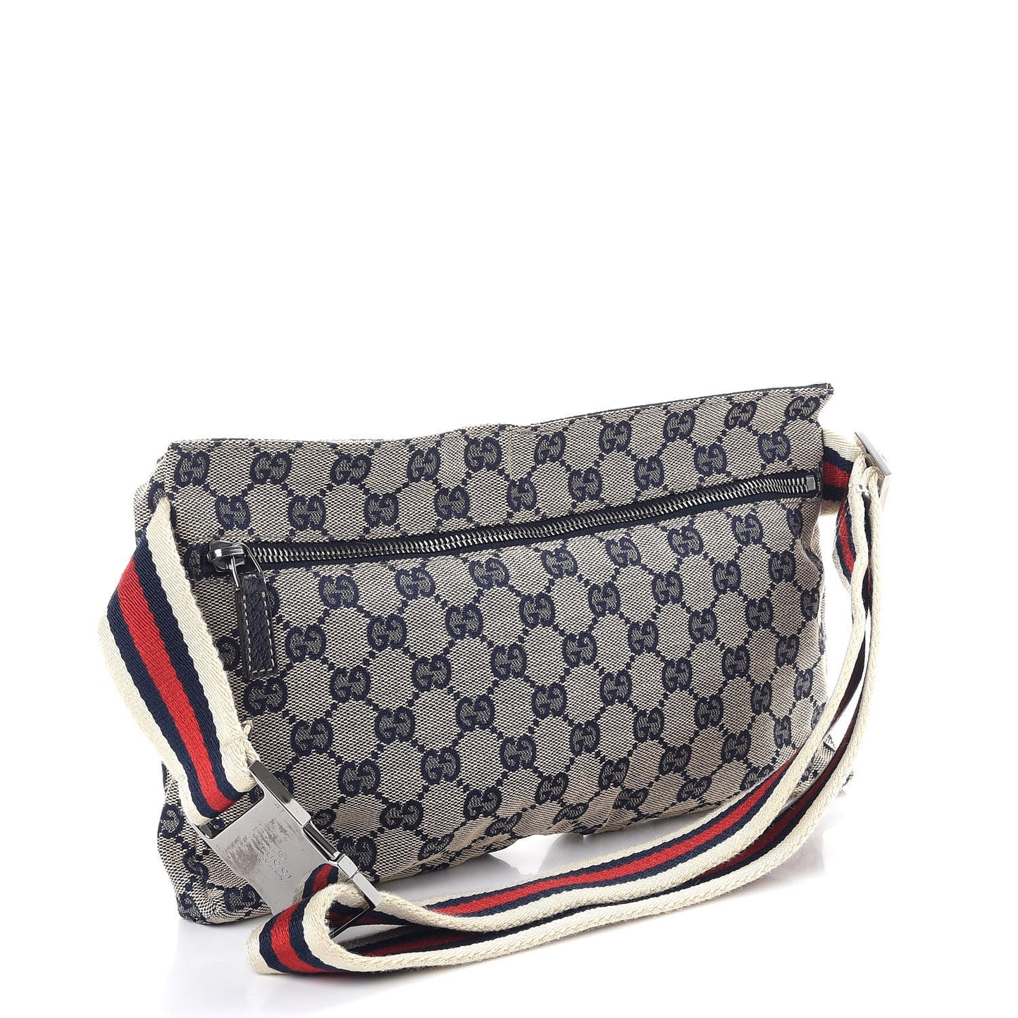 GG Monogram Web Double Pocket Belt Bag Navy