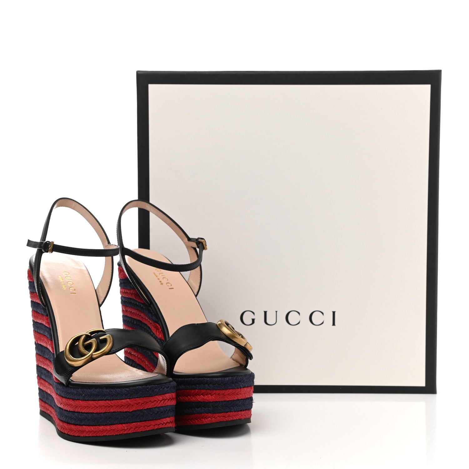 Gucci Lifford Calfskin Aitana Espadrille Platform 45/130mm Wedge Sandals 35 Black 11 of 11