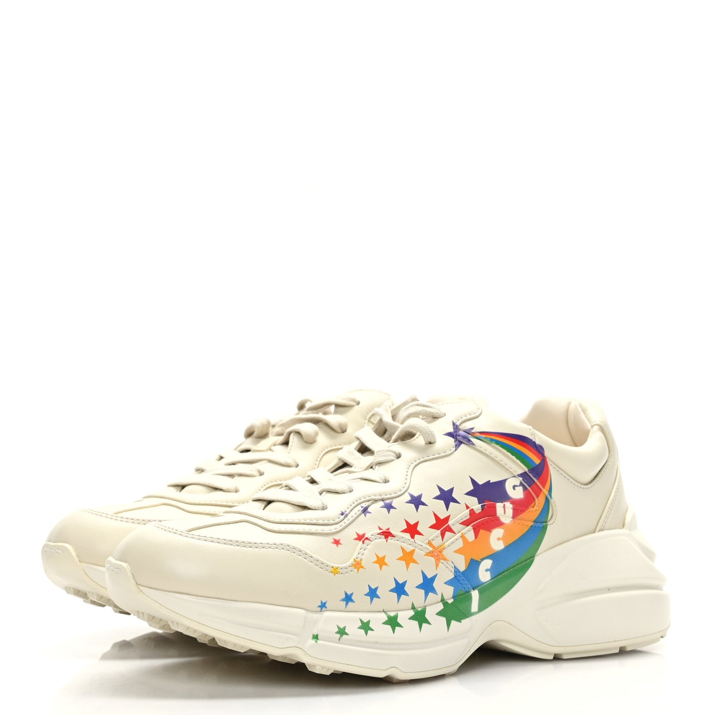 Calfskin Rainbow Stars Womens Rhyton Sneakers Mystic White 40.5 Multicolor