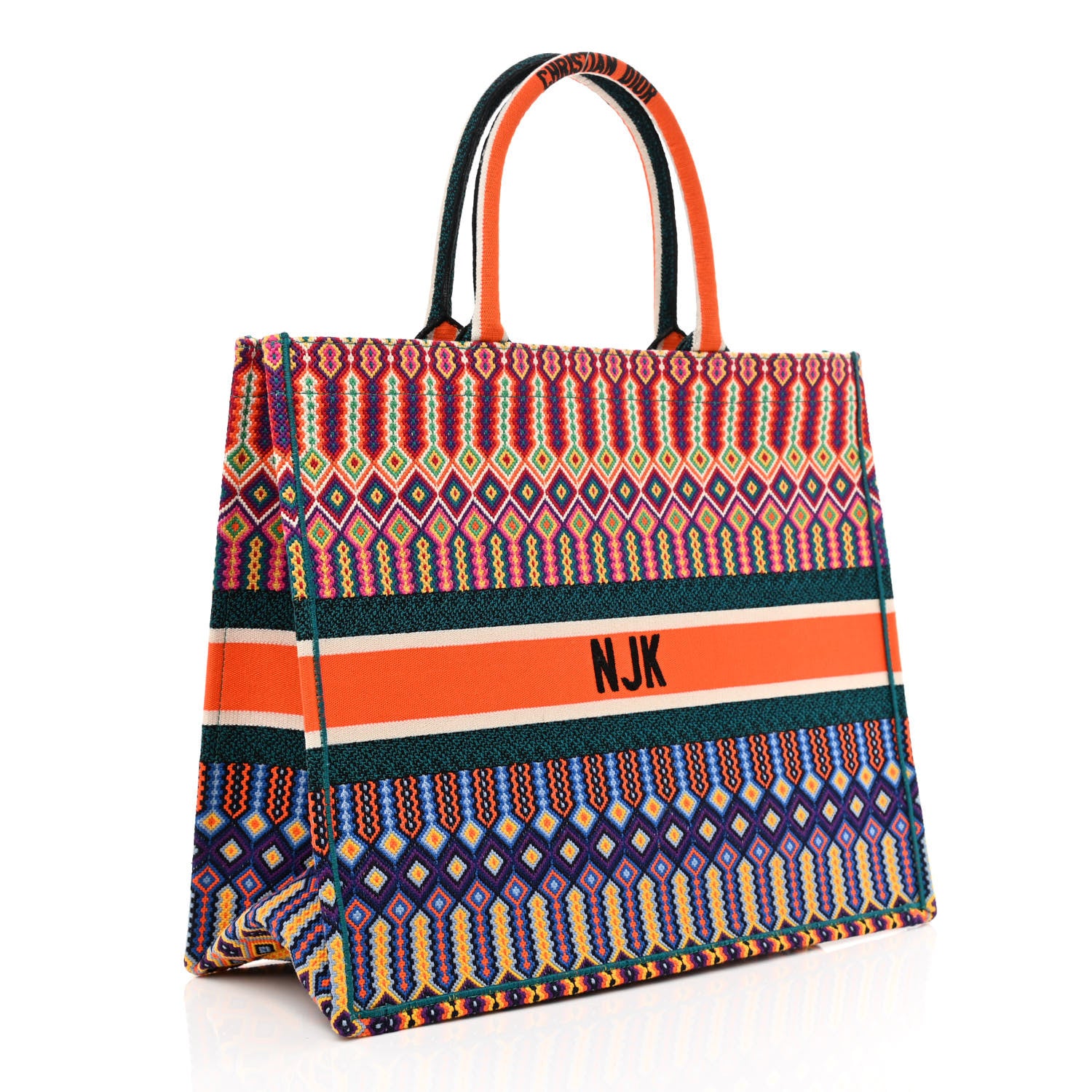 Christian Dior Canvas Embroidered Large Book Tote Orange Multicolor 3 of 10