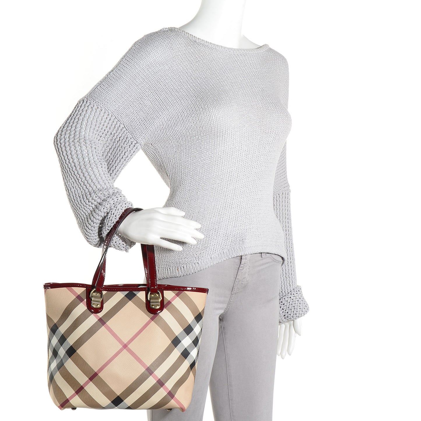 Patent Trim Small Nova Check Tote Red
