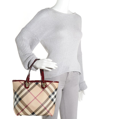 Burberry Patent Trim Small Nova Check Tote Red 2 of 10
