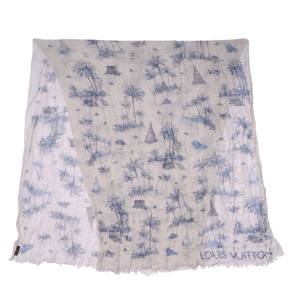 Louis Vuitton Cotton Linen Toile Etole De Louis Pareo Blue 4 of 7