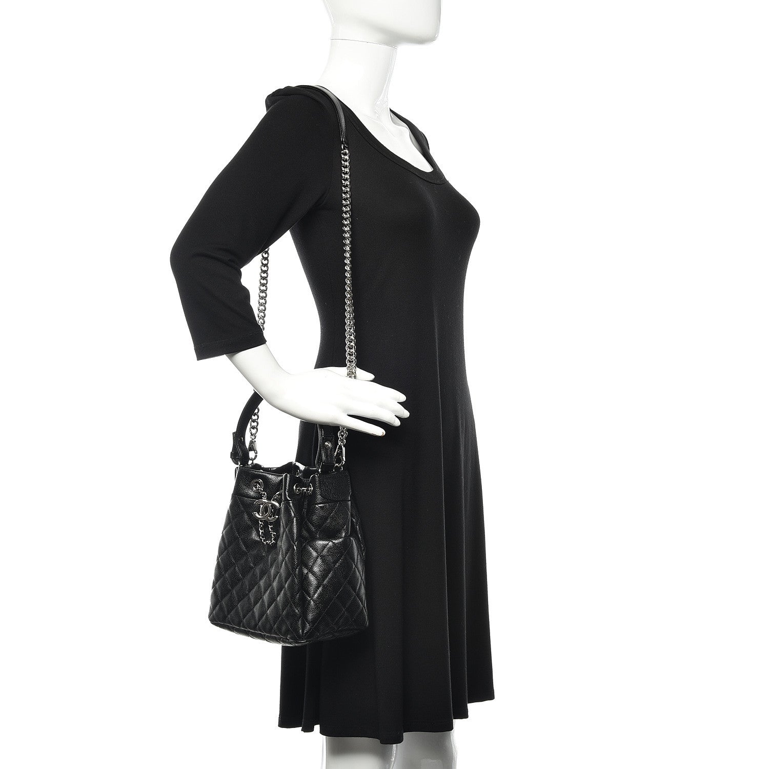 Chanel Grained Calfskin Quilted CC Chain Bucket Drawstring Bag Black 2 of 11