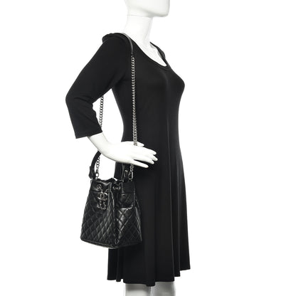 Chanel Grained Calfskin Quilted CC Chain Bucket Drawstring Bag Black 2 of 11