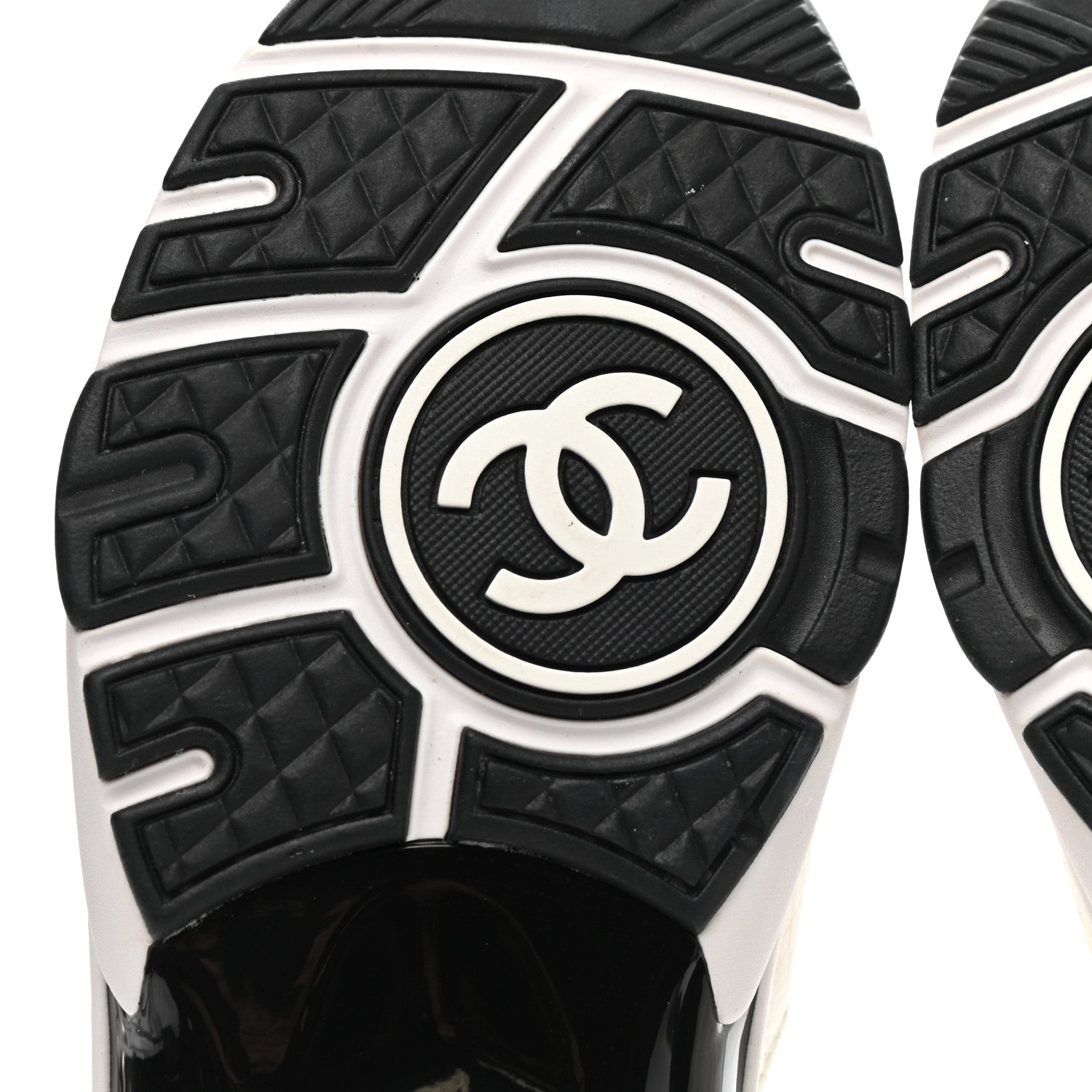 Chanel Mesh Suede Calfskin Grained Calfskin Womens CC Sneakers 37.5 White Black 6 of 10
