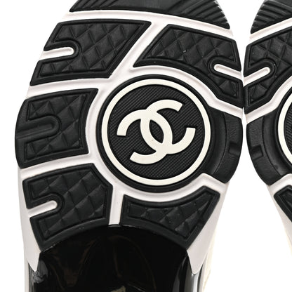 Chanel Mesh Suede Calfskin Grained Calfskin Womens CC Sneakers 37.5 White Black 6 of 10