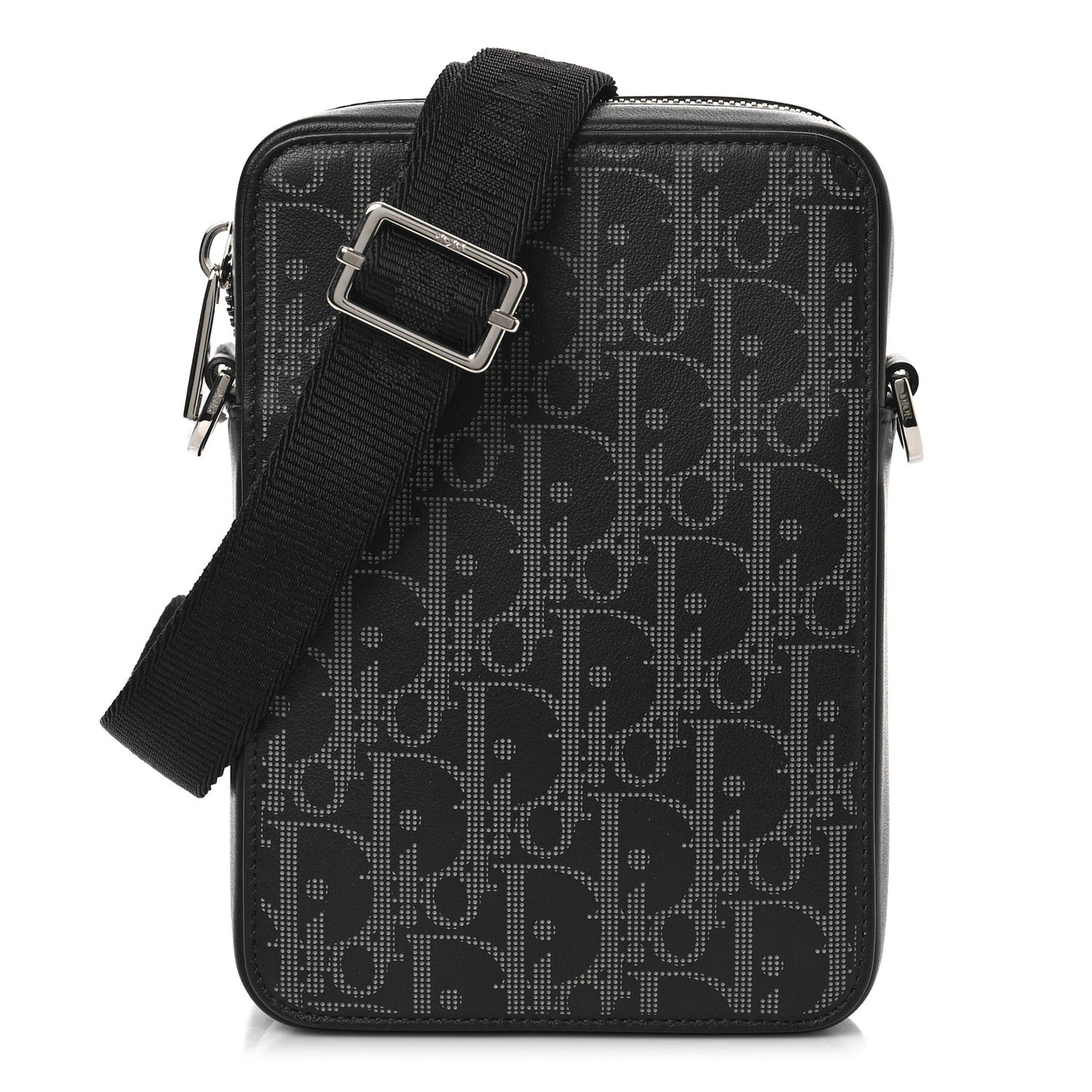 Calfskin Oblique Galaxy Perforated World Tour Messenger Pouch Black