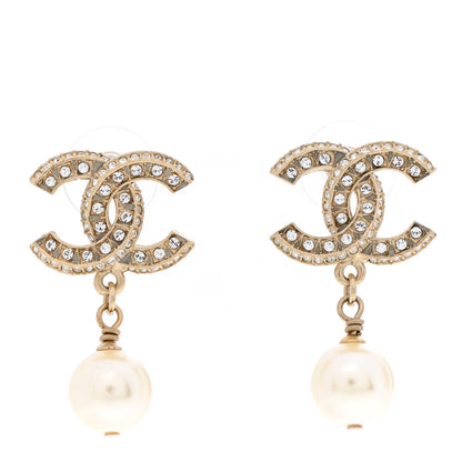 Chanel Crystal Pearl CC Drop Earrings Gold 1 of 4