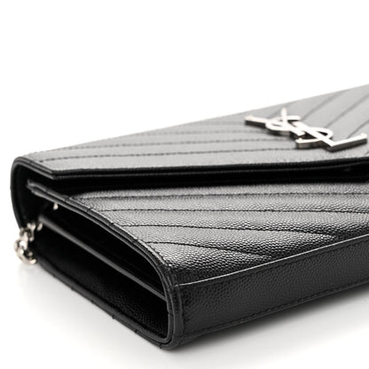 Saint Laurent Grain De Poudre Matelasse Chevron Monogram Chain Wallet Black 8 of 9