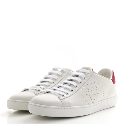 Gucci Calfskin Interlocking G Perforated Womens Ace Sneakers 37.5 White Hibiscus Red 3 of 11