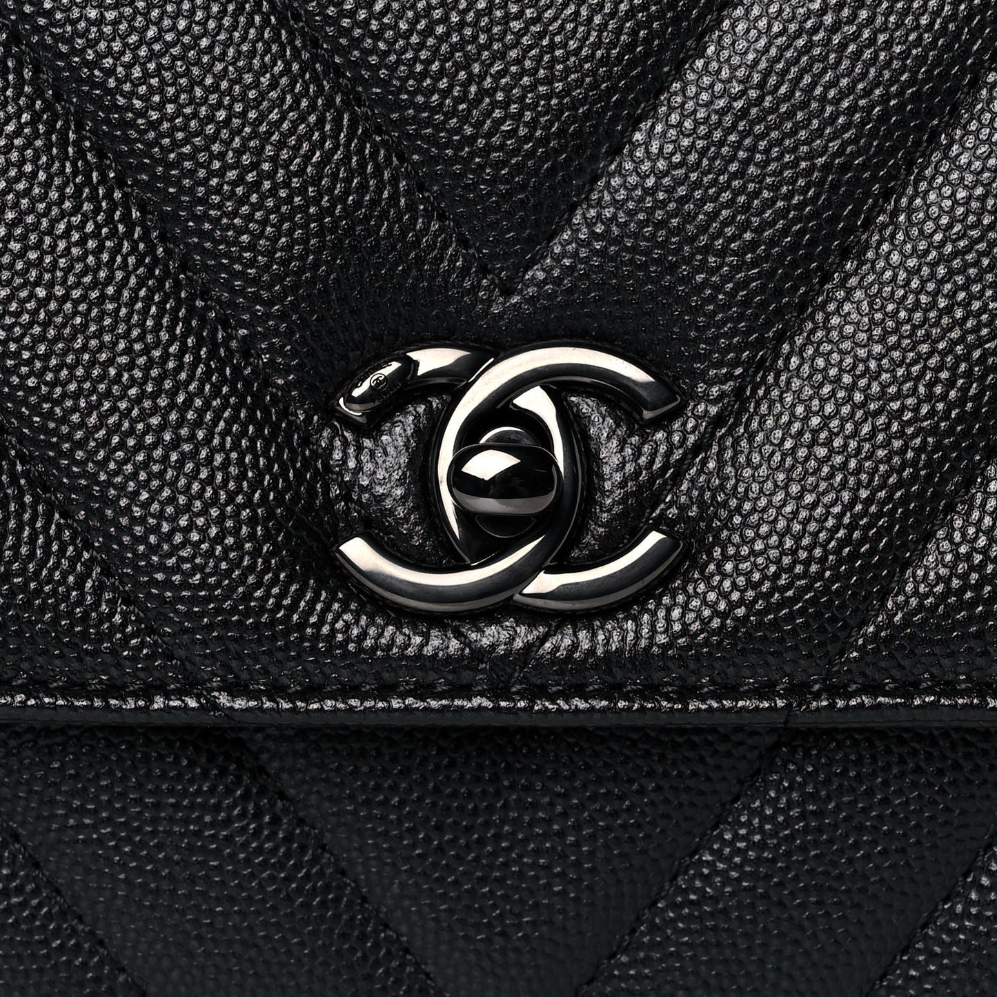 Caviar Chevron Quilted Mini Coco Handle Flap So Black
