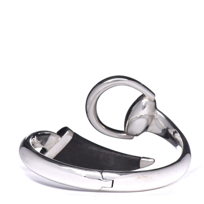 Gucci Sterling Silver Black Horn Horsebit Bangle Bracelet 3 of 4