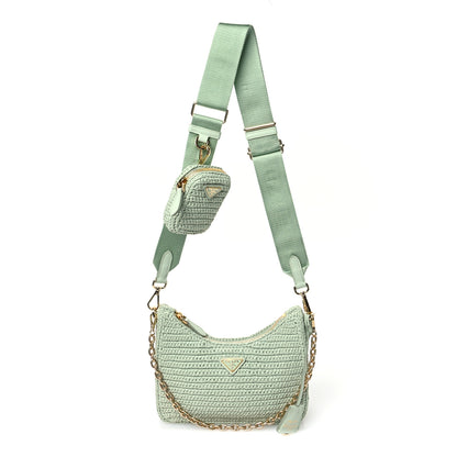 Prada Yarn Raffia Effect Crochet Re-Edition 2005 Shoulder Bag Acqua 1 of 13