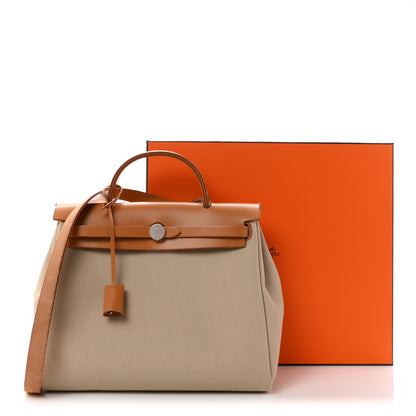 Hermes Toile Militaire Vache Hunter Herbag Zip Retourne PM 31 Beton Naturel Sable 12 of 12