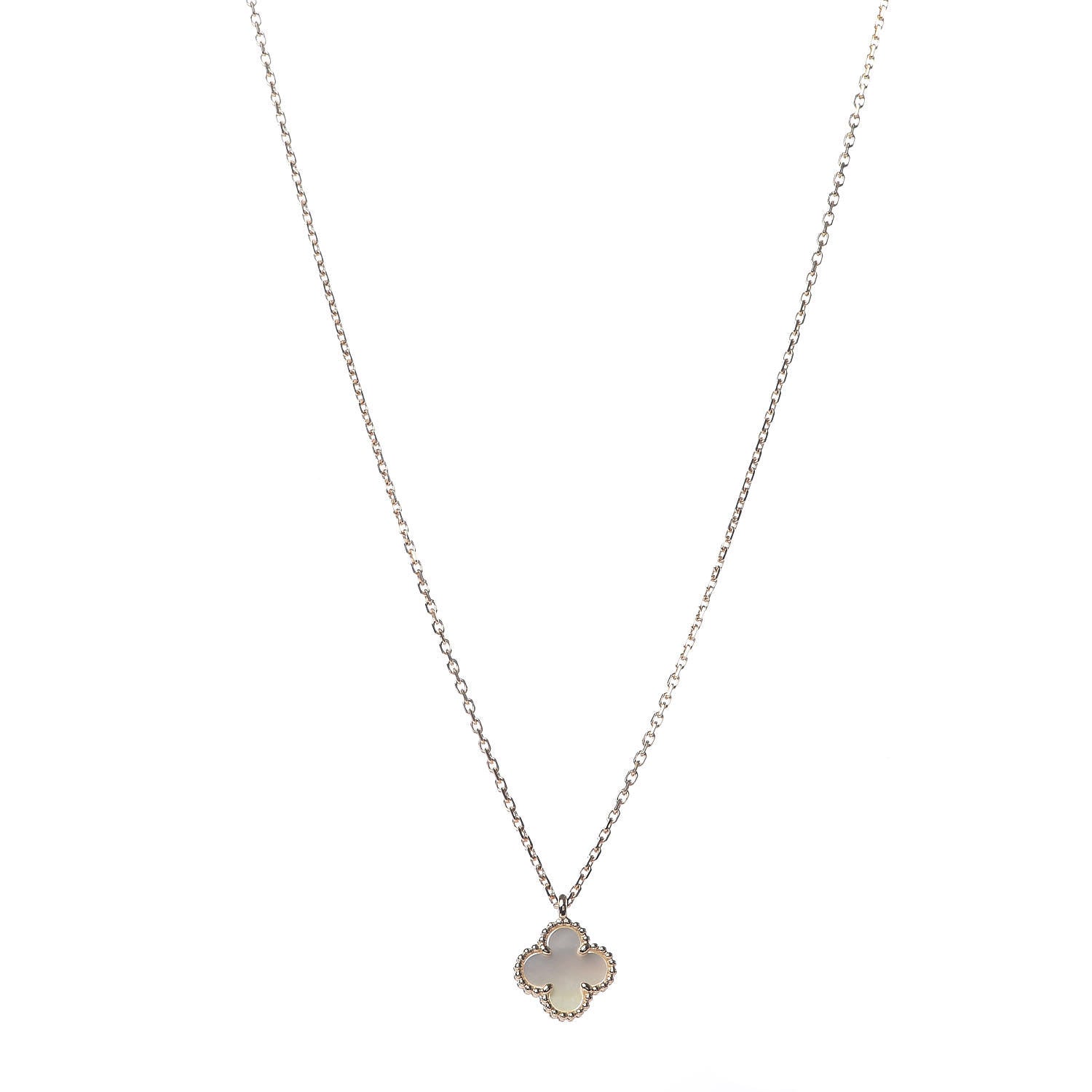 Van Cleef & Arpels 18K Yellow Gold Mother of Pearl Sweet Alhambra Pendant Necklace 1 of 8