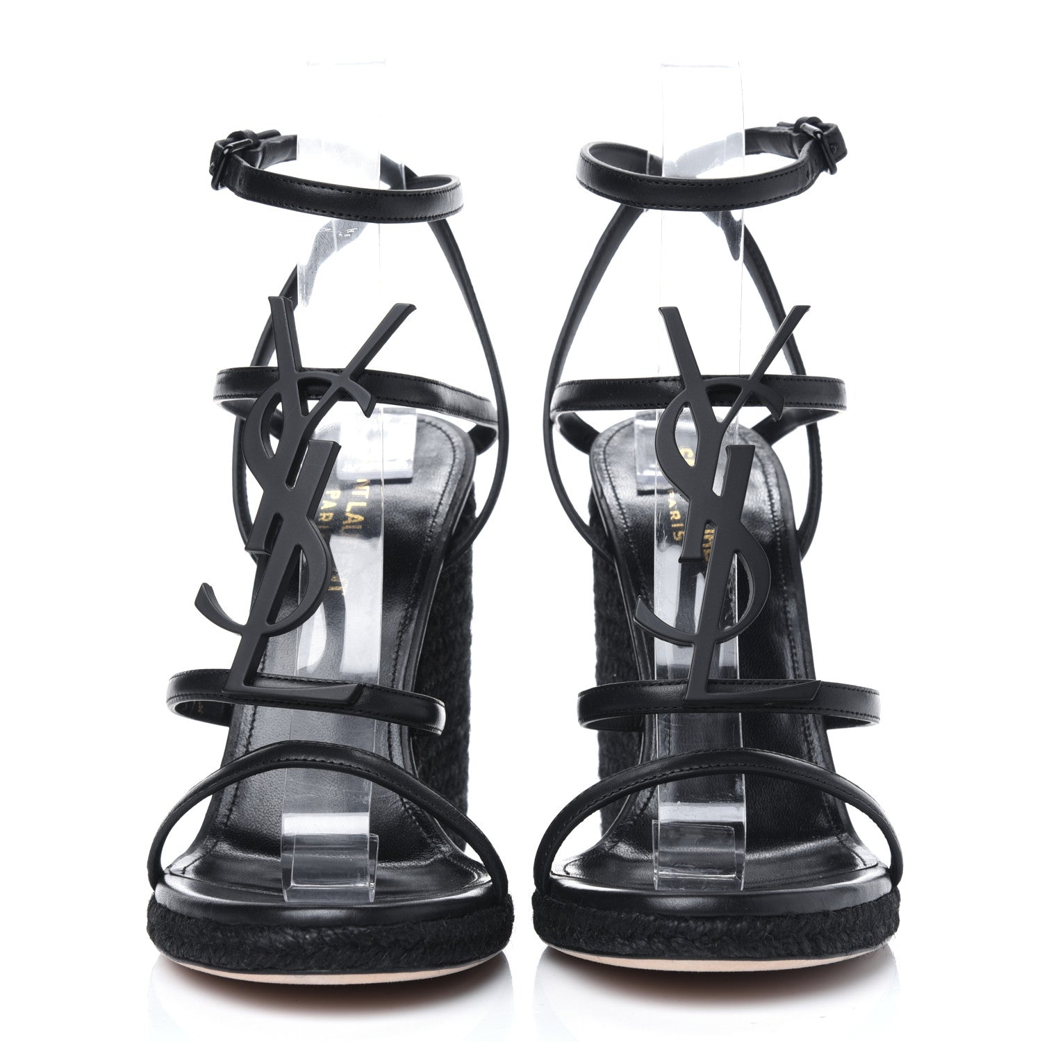 Saint Laurent Calfskin Cassandra Espadrille 105 Wedges 37.5 Black 2 of 9