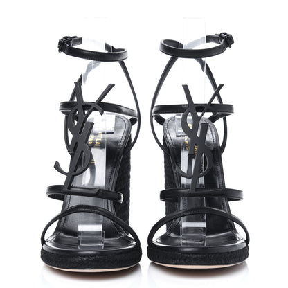 Saint Laurent Calfskin Cassandra Espadrille 105 Wedges 37.5 Black 2 of 9