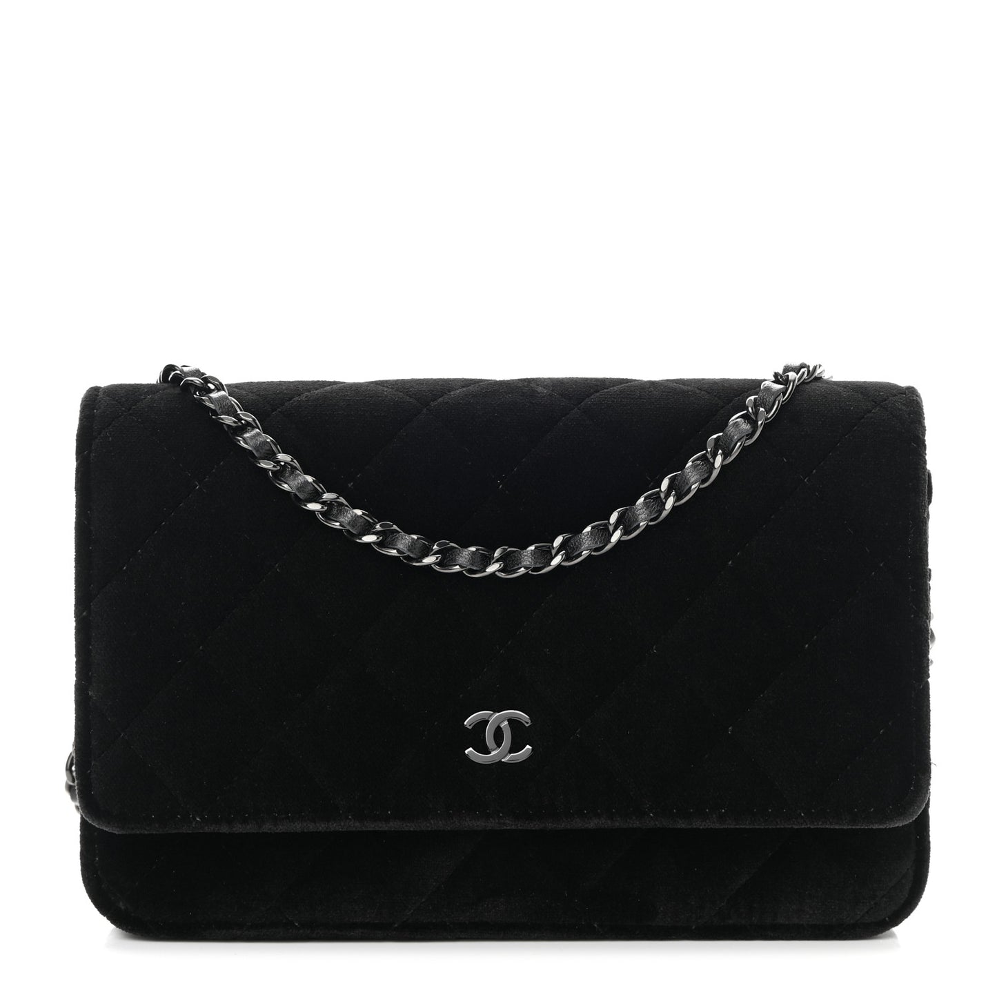 Velvet Quilted Wallet On Chain WOC Black