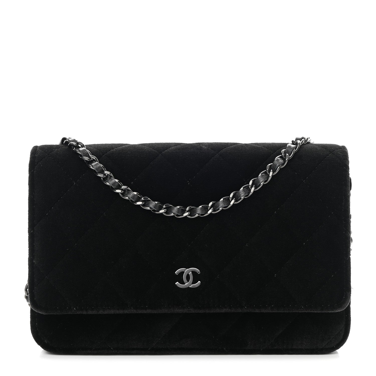 Chanel Velvet Quilted Wallet On Chain WOC Black 1 of 11