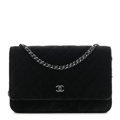 Chanel Velvet Quilted Wallet On Chain WOC Black 1 of 11