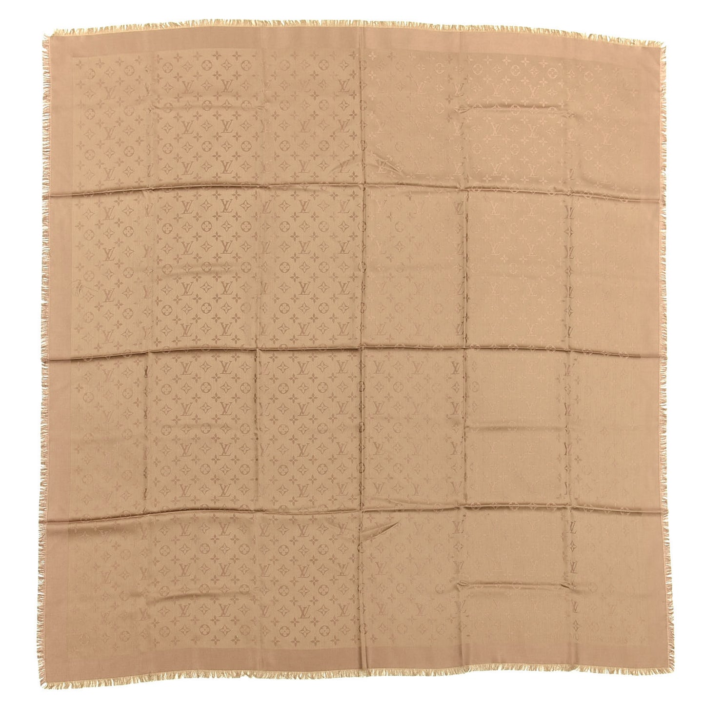 Silk Wool Monogram Shine Shawl Cappuccino