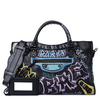 Balenciaga Agneau Graffiti All Over Classic Hardware City Black Multicolor 1 of 14