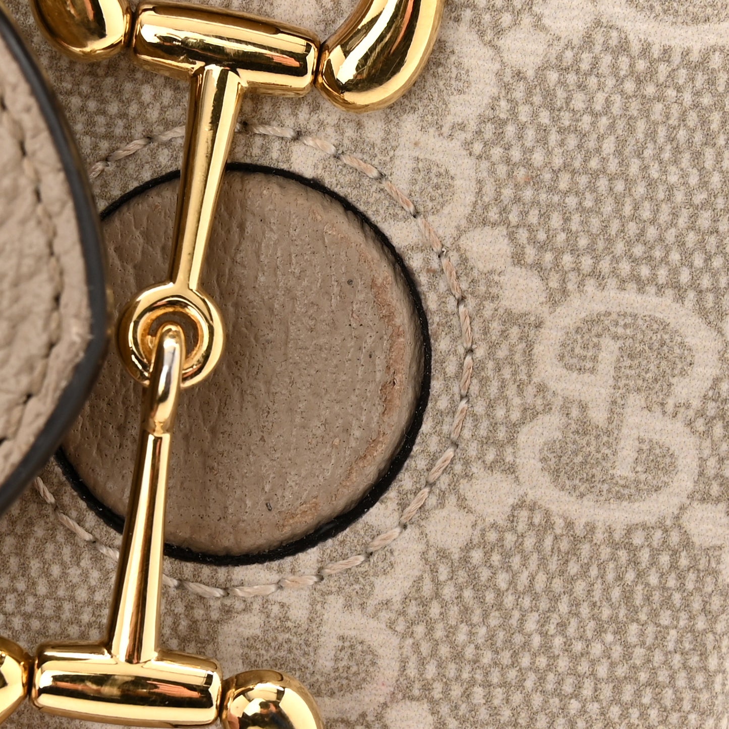 GG Supreme Monogram Textured Dollar Calfskin Mini Horsebit 1955 Shoulder Bag Beige Mystic White Oatmeal