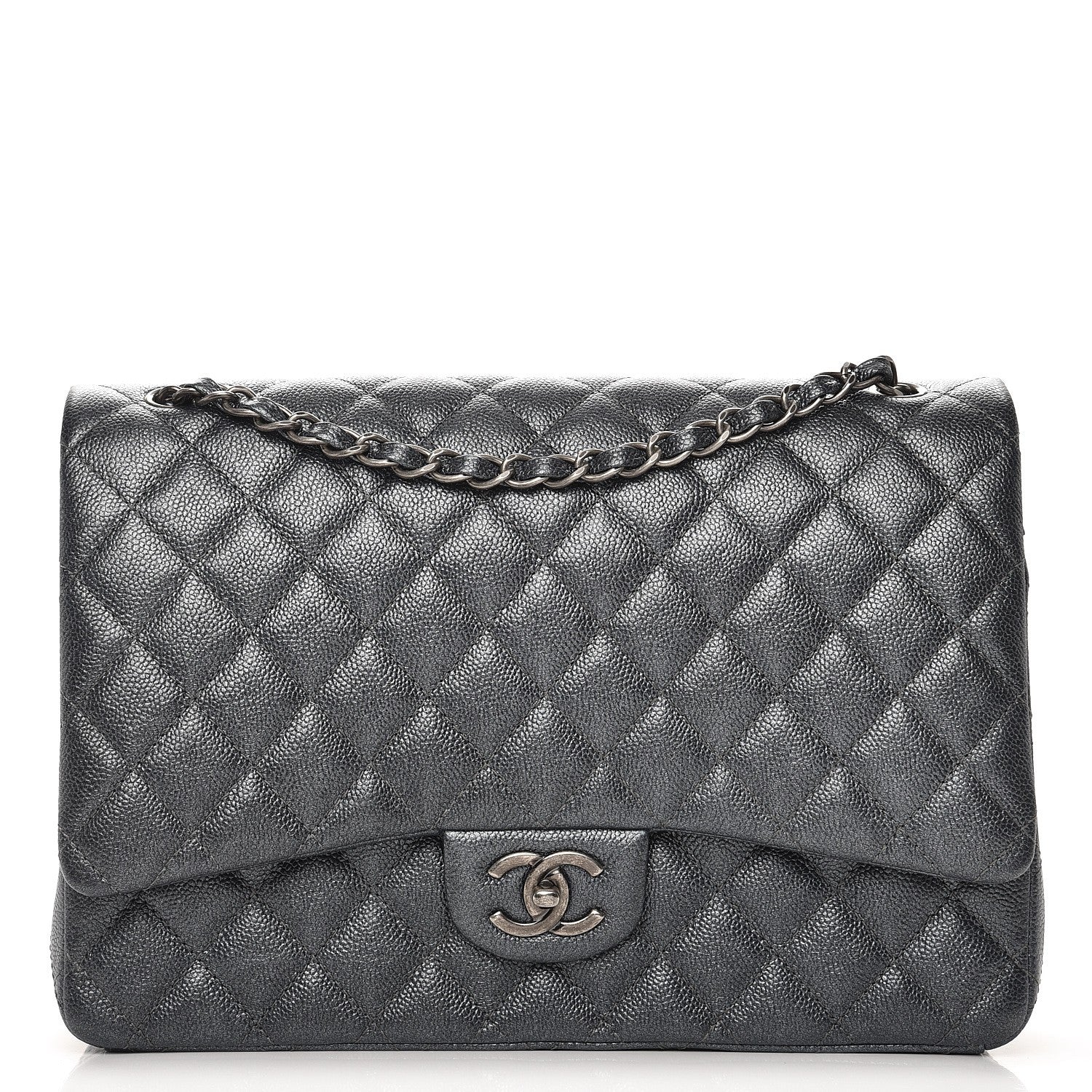 Chanel Metallic Caviar Quilted Maxi Double Flap Charcoal 1 of 8