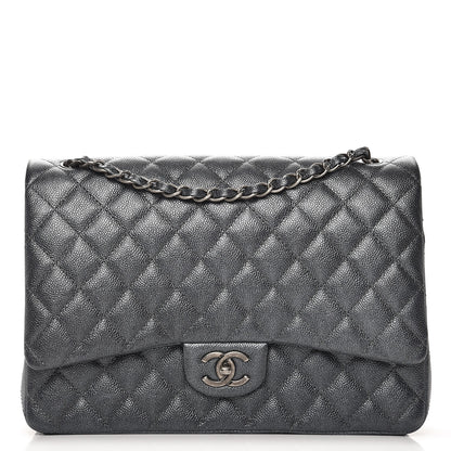 Chanel Metallic Caviar Quilted Maxi Double Flap Charcoal 1 of 8