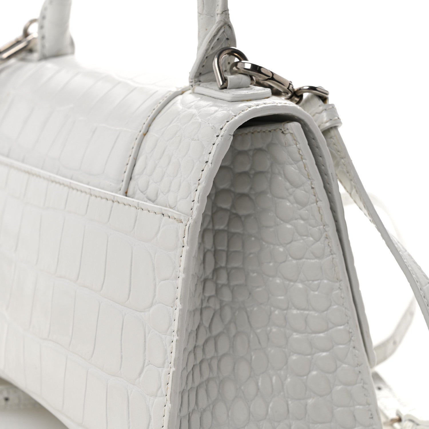 Balenciaga Calfskin Crocodile Embossed Small Hourglass Top Handle Bag White 15 of 15