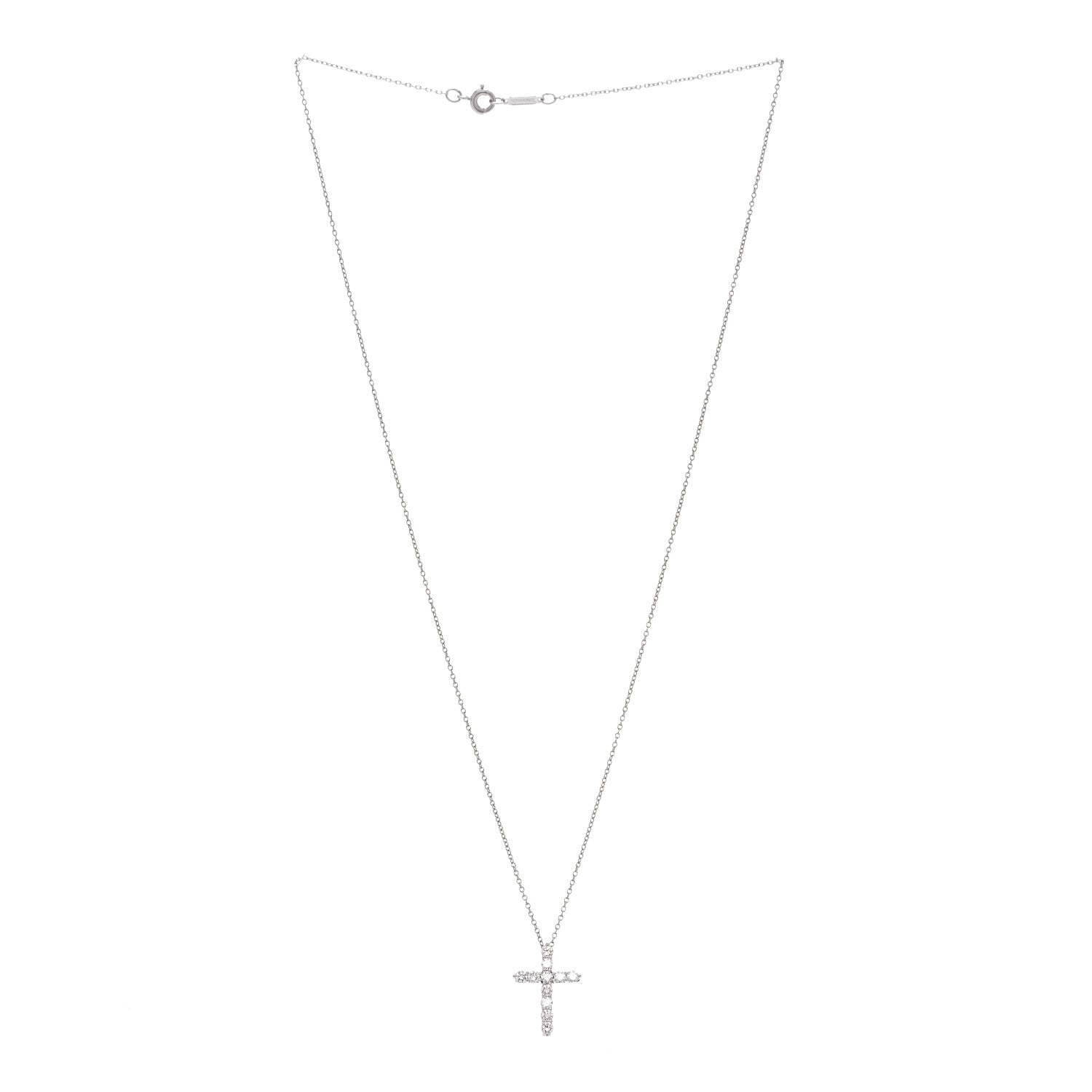 Tiffany Platinum Diamond Small Cross Pendant Necklace 3 of 5