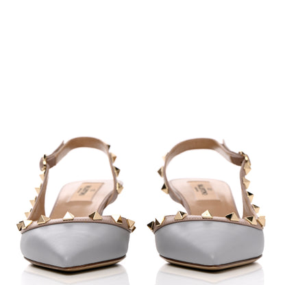 Valentino Garavani Calfskin Nappa Rockstud Half D'Orsay Slingback 50mm Pumps 37 Pastel Grey Poudre 2 of 9