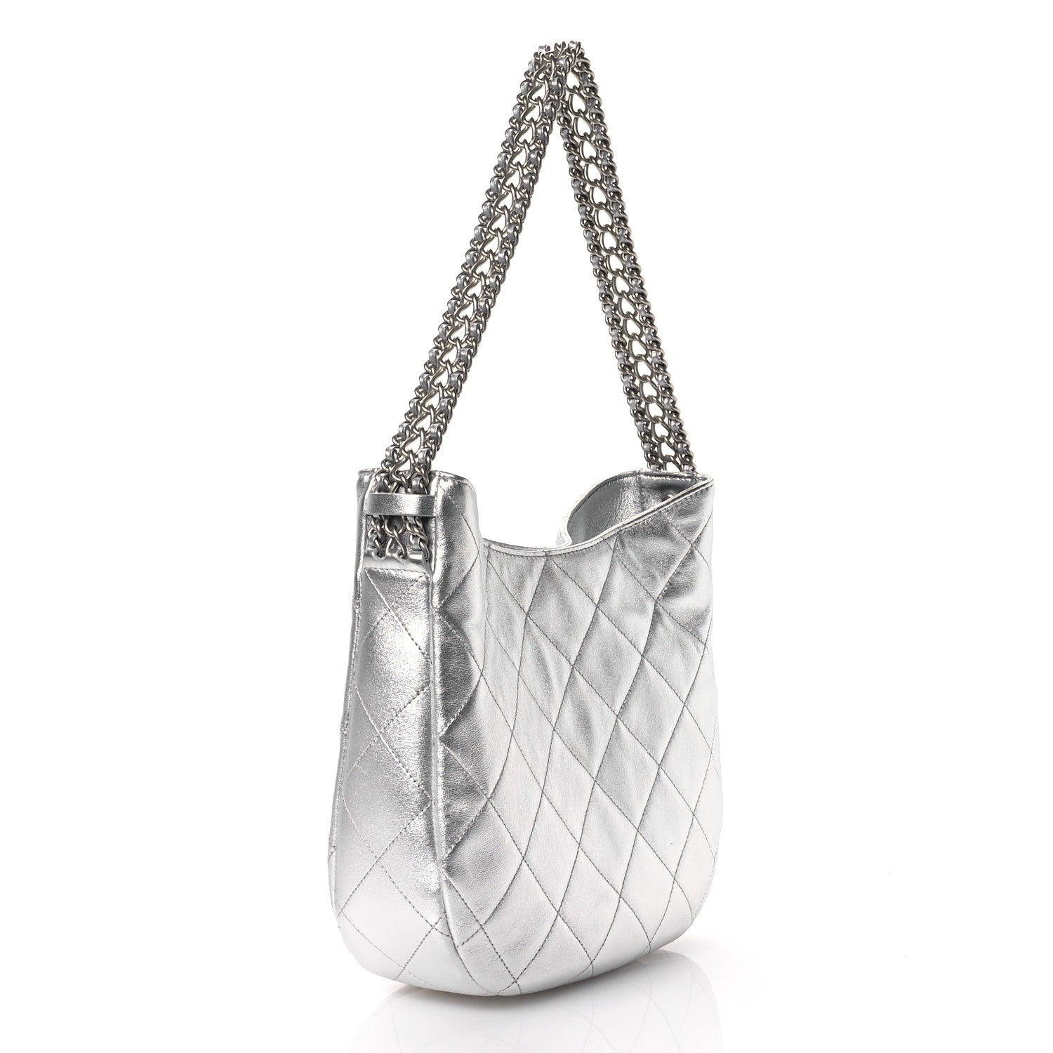 Chanel Metallic Lambskin Chain Rows Quilted Chain Hobo Silver 3 of 11