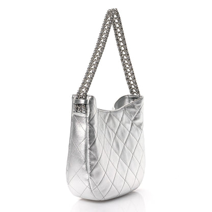 Chanel Metallic Lambskin Chain Rows Quilted Chain Hobo Silver 3 of 11