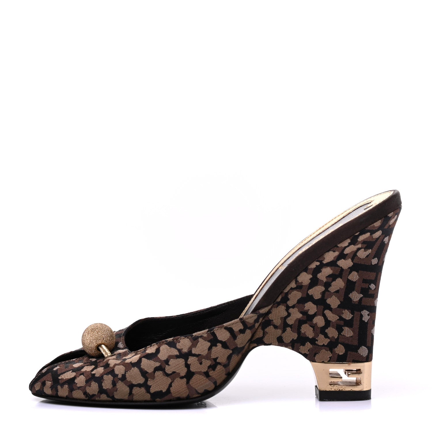Fendi Fabric FF Wedge Mules 36 Black Brown 1 of 14